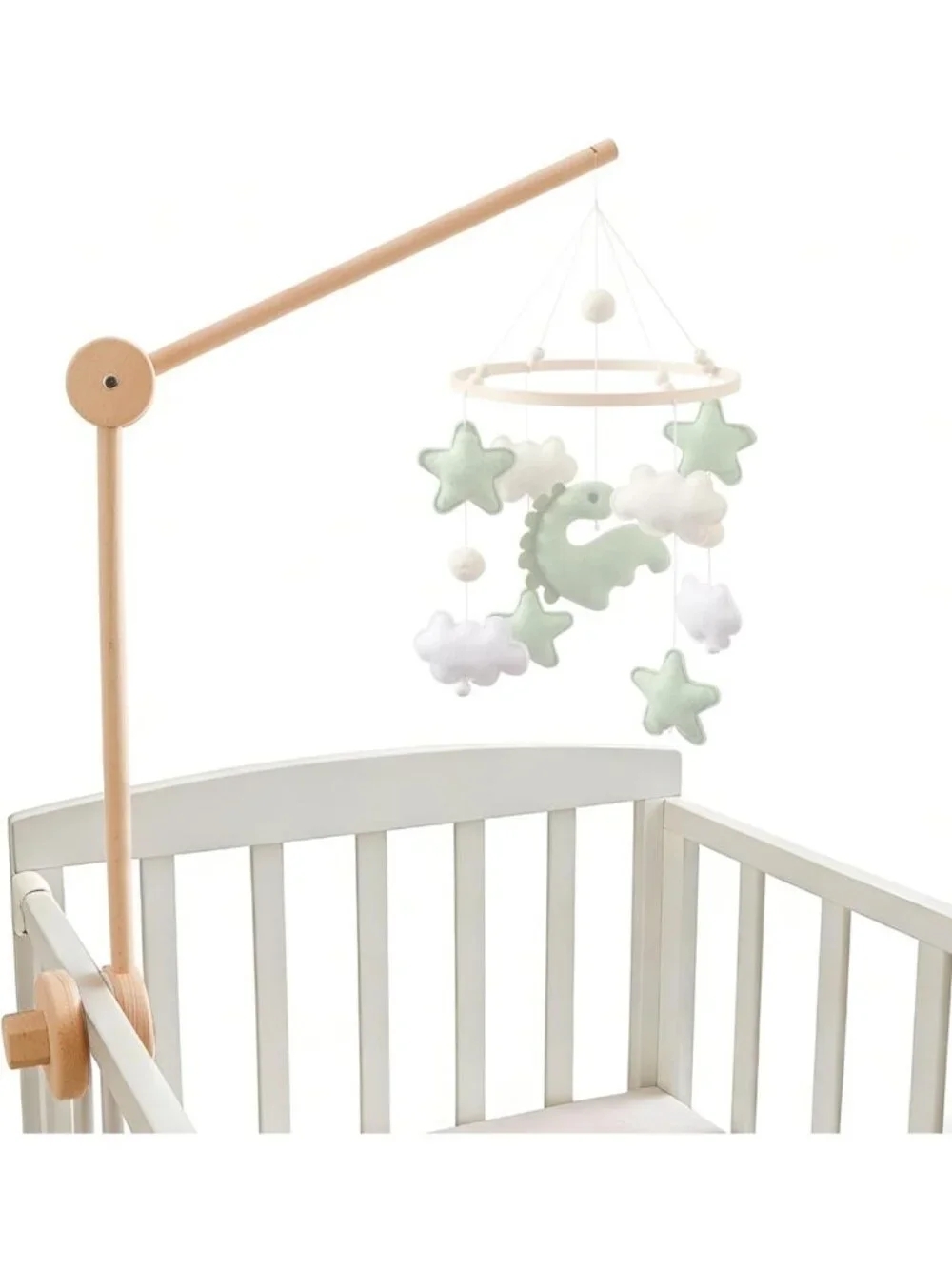 Adjustable Wooden Baby Mobile Arm for Crib - Foldable 360° Rotating Hanger